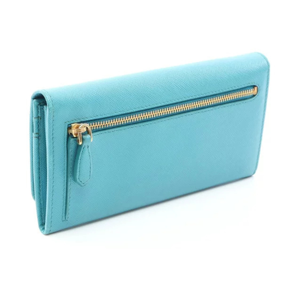 Prada Long Leather Blue fold Bi Wallet Blue